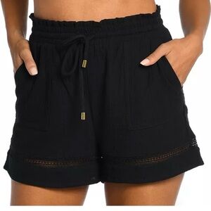La Blanca Seaside Covers Beach Shorts Black Drawstring Swim Coverup Size S